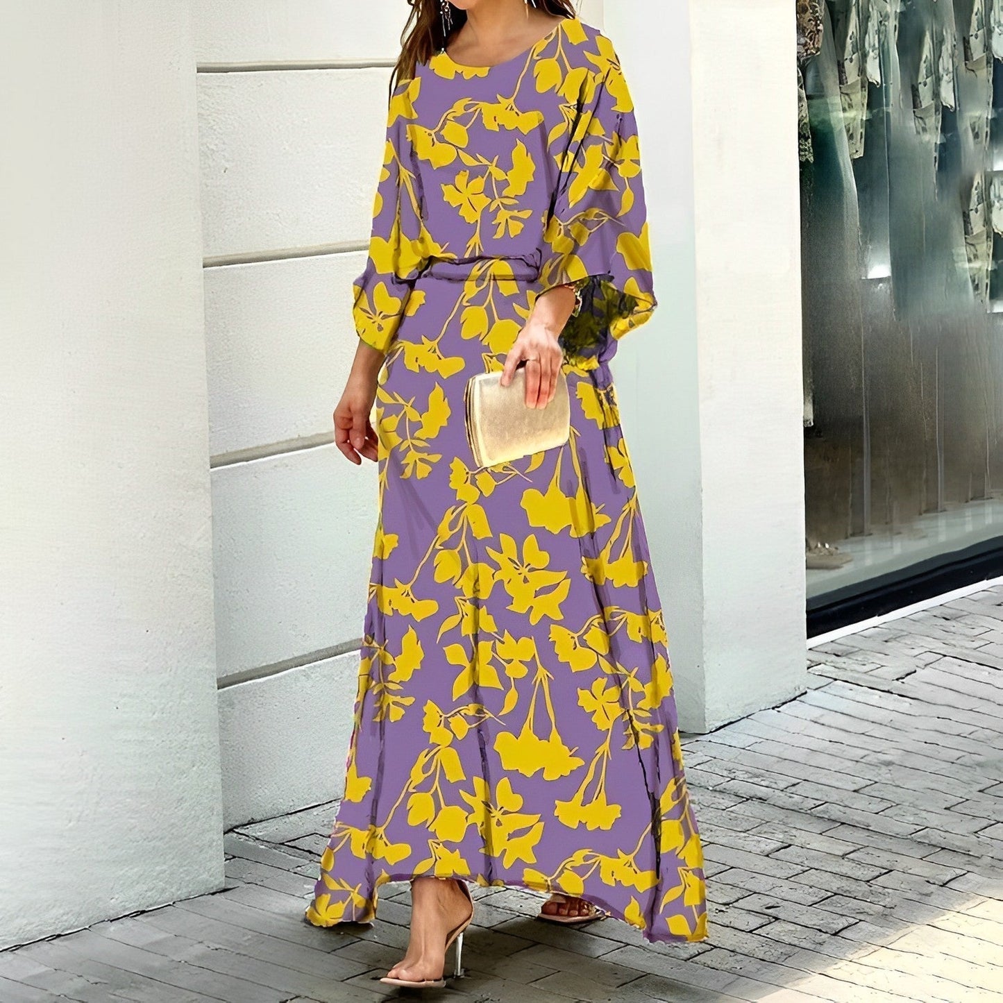 Yvonne Laternenärmel Langes Kleid