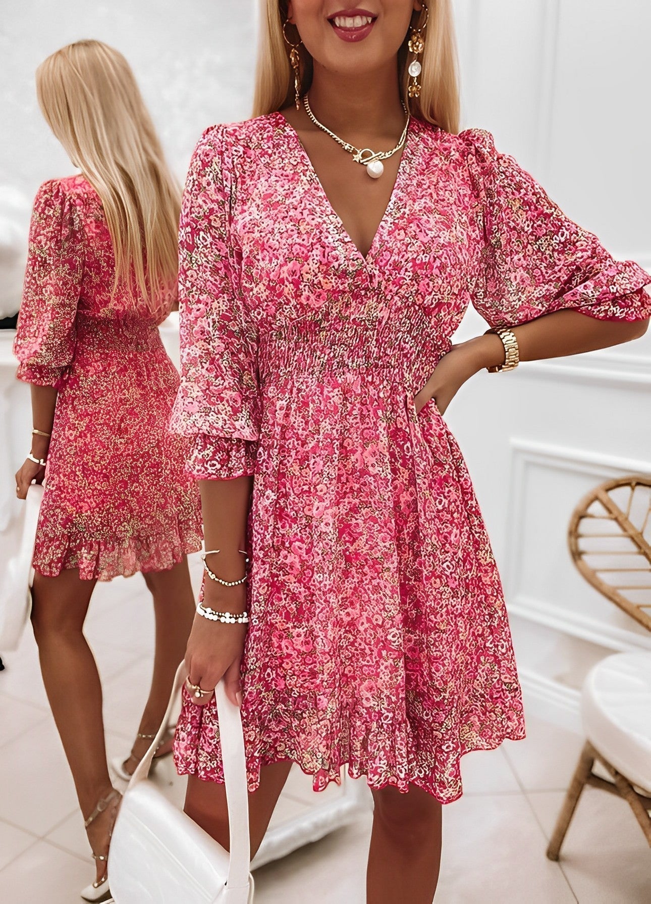 Summer Gerafftes Floral-Minikleid