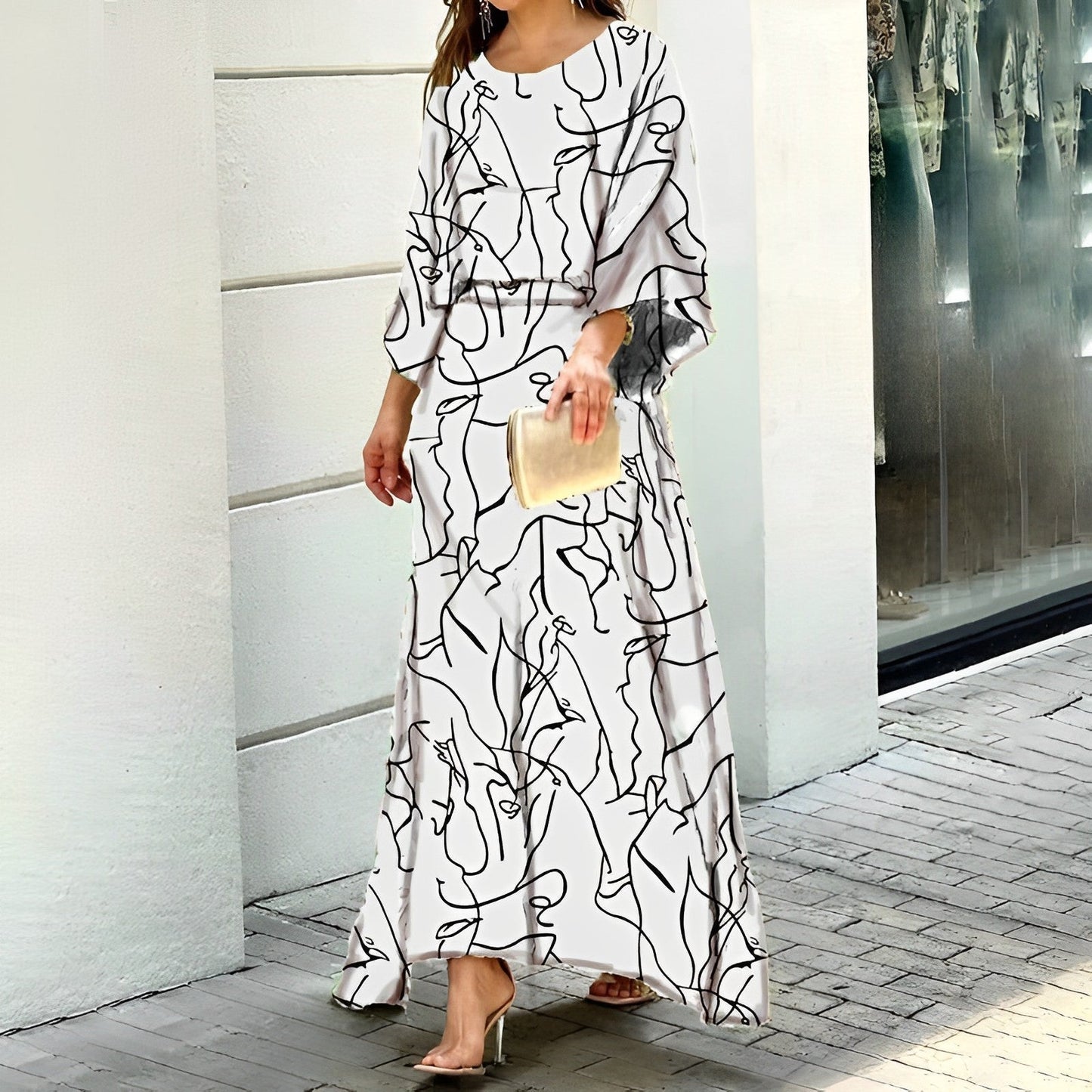 Yvonne Laternenärmel Langes Kleid