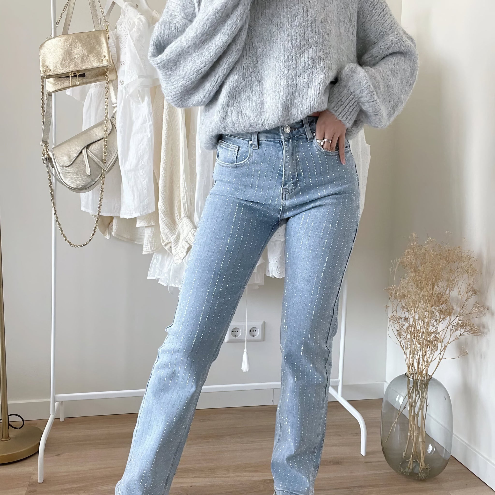 Twyla - Glitzerjeans mit hoher Taille