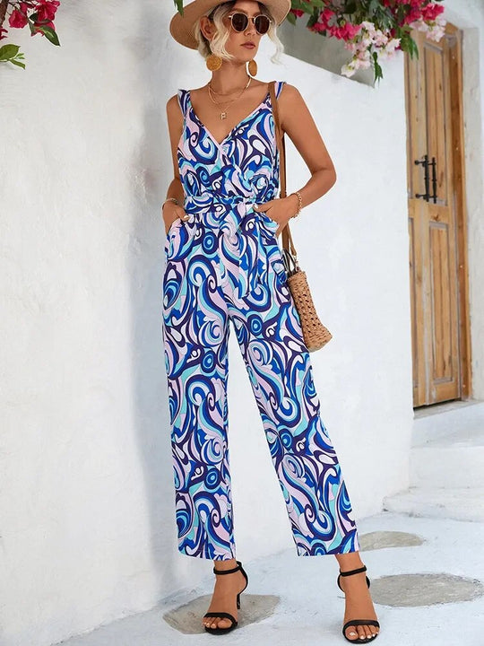 Geraldine - bedruckter gerader Jumpsuit mit Riemen