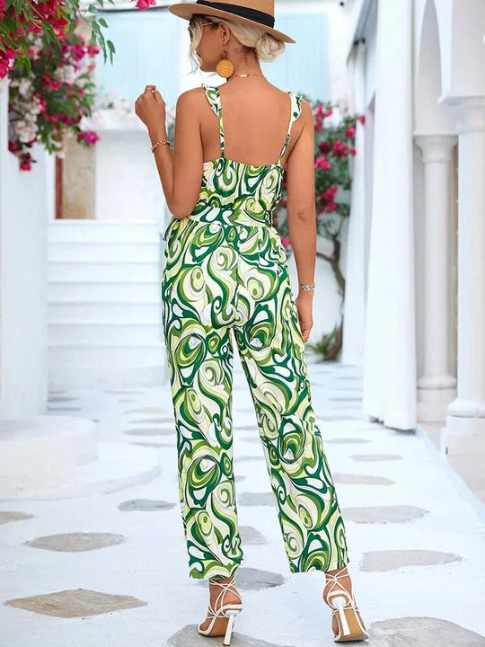 Geraldine - bedruckter gerader Jumpsuit mit Riemen