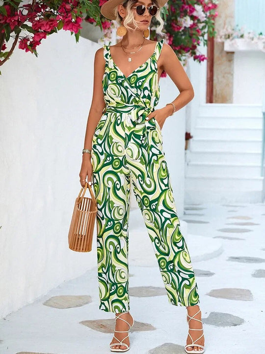 Geraldine - bedruckter gerader Jumpsuit mit Riemen