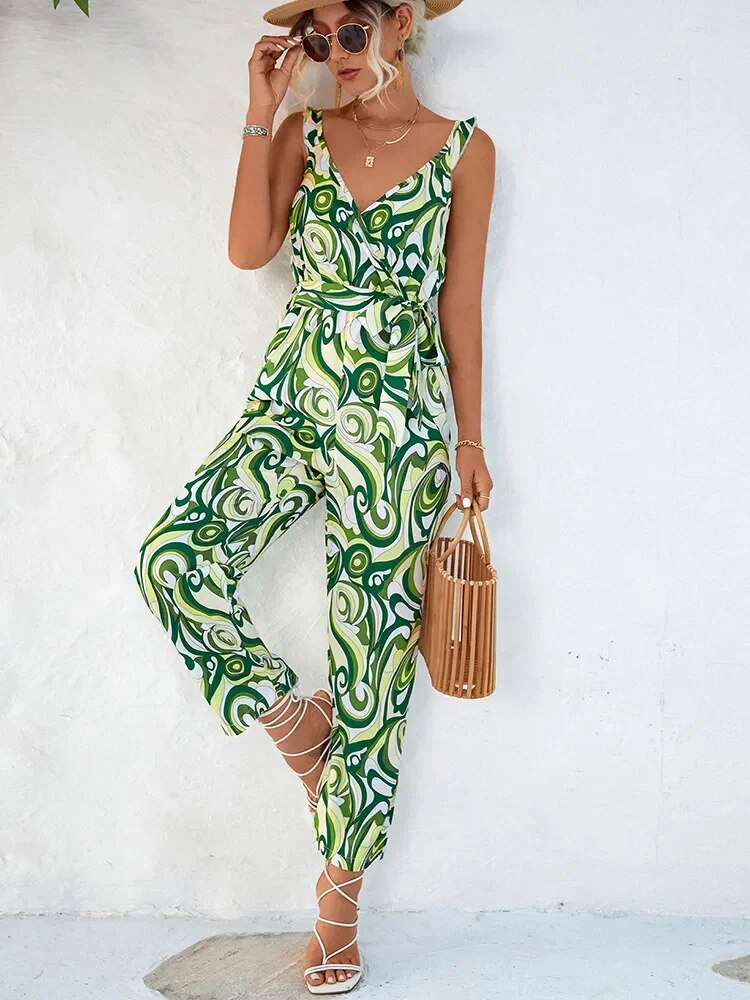 Geraldine - bedruckter gerader Jumpsuit mit Riemen