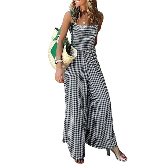 Erma - Karierter Jumpsuit mit hoher Taille und weitem Bein