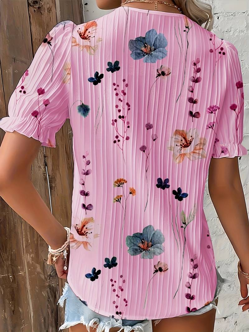 Rowena - Shirt mit geblümter Spitze und V-Ausschnitt