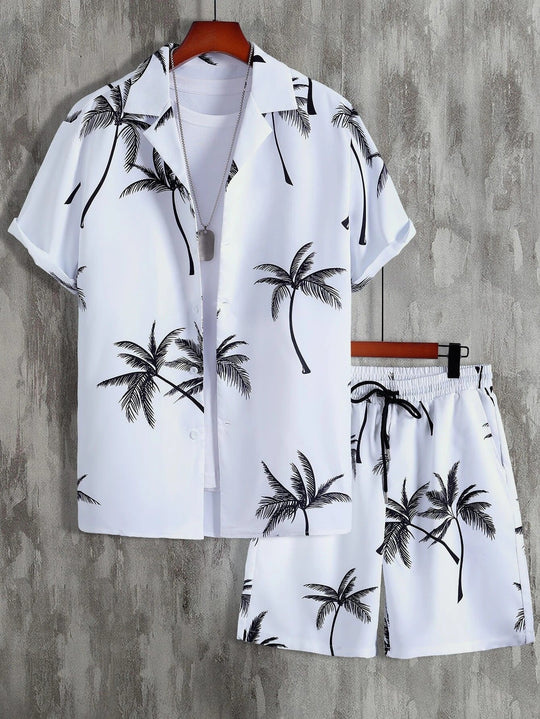 Granat - kurzärmeliges hawaiianisches Shirt und Shorts Set